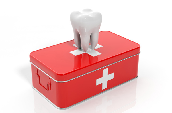 Photograph of a dental crown on an emergency kit by Hoffman Dental in Hillsboro, OR